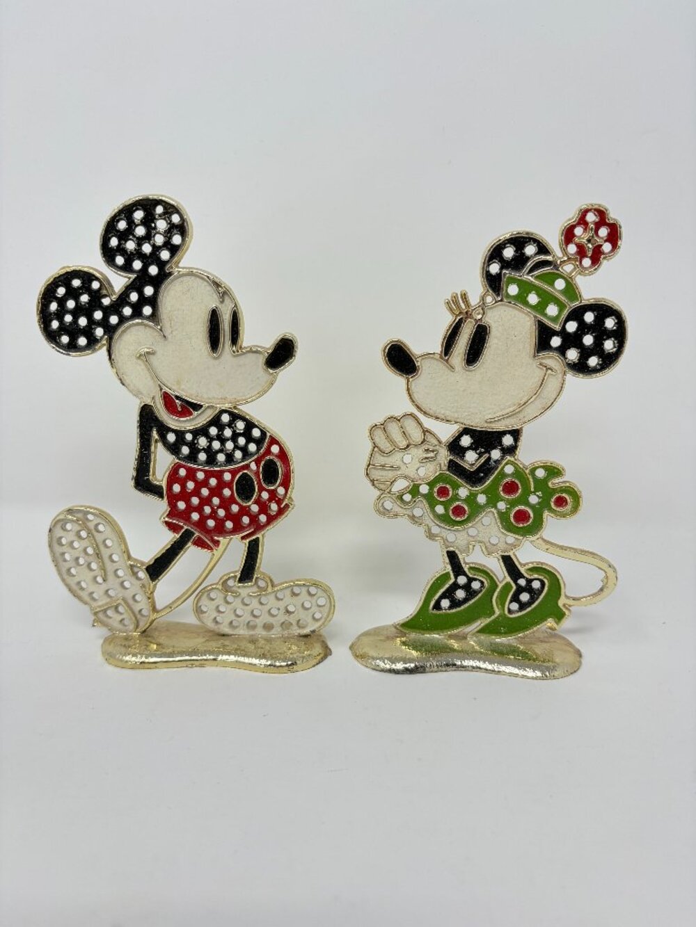 Vtg Walt Disney Mickey & Minnie Mouse Metal Earring Holder Stands Set Jewelry